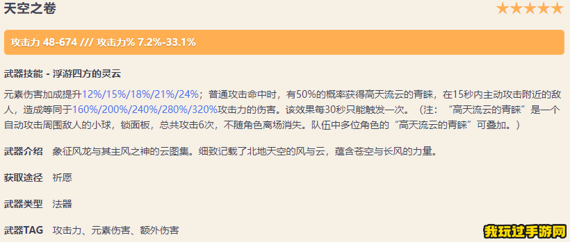 《原神》天空之卷需要哪些突破材料？适合哪些角色？武器面板一览