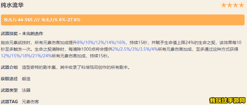 《原神》纯水流华需要哪些突破材料？适合哪些角色？武器面板一览