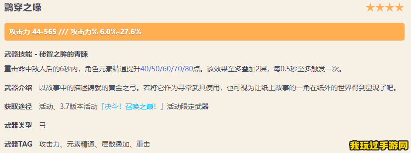 《原神》鹮穿之喙需要哪些突破材料？适合哪些角色？武器面板一览