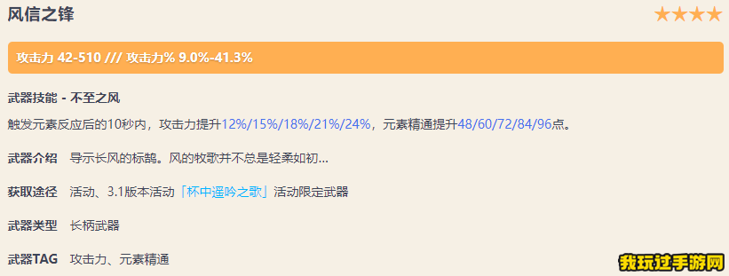 《原神》风信之锋需要哪些突破材料？适合哪些角色？武器面板一览