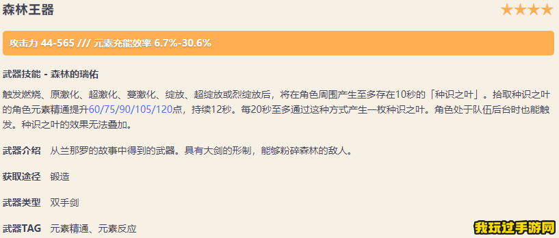 《原神》森林王器需要哪些突破材料？适合哪些角色？武器面板一览