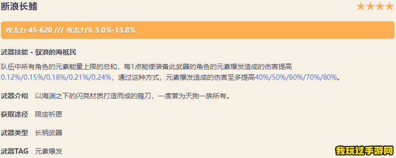 《原神》断浪长鳍需要哪些突破材料？适合哪些角色？武器面板一览