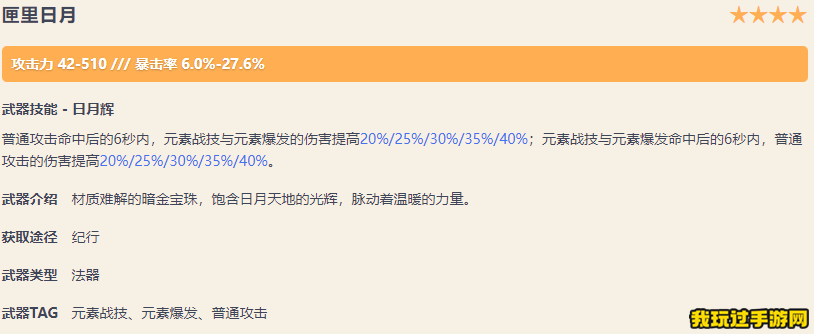 《原神》匣里日月需要哪些突破材料？适合哪些角色？武器面板一览